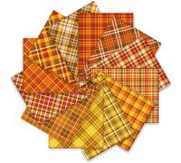 Whaline 12Pcs Fall Cotton Fabric Bundles 10 x 10 Inch Autumn Buffalo Plaid Fabric Square Plaid Quilting Patchwork Squares Sewing Fabrics for Harvest Thanksgiving DIY Handmade Craft Home Party Decor