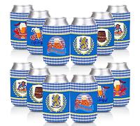 Whaline 12Pcs Oktoberfest Theme Can Sleeves German Beer Festival Can Cover Insulators Blue White Bavarian Style Neoprene Thermocoolers for Beverages Bottle Can Decor Munich Oktoberfest Party Supplies