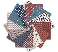 Whaline 12Pcs Patriotic Cotton Fabric Bundles Vintage Plaid Stripe Star Fat Quarters 4th of July Sewing Fabrics for Independence Day DIY Craft Decor, 10 x 10 Inch