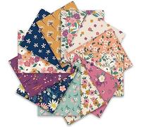 Whaline 12Pcs Retro Floral Cotton Fabric Bundles Wildflower Fat Quarters Vintage Flower Sewing Fabrics for DIY Handmade Craft Decor, 10 x 10 in