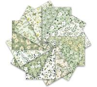 Whaline 12Pcs Sage Green Floral Cotton Fabric Bundles Watercolor Flower Leaves Fat Quarters Quilting Patchwork for Birthday DIY Sewing Craft Spring Decor, 18 x 22 Inch