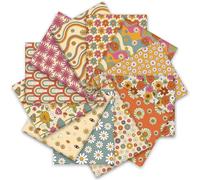 Whaline 12Pcs Spring Retro Floral Cotton Fabric Bundles Rose Pink Boho Flower Fat Quarters Groovy Hippie Quilting Patchwork for DIY Handmade Crafting, 18 x 22 Inch