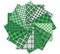 Whaline 12Pcs St. Patrick's Day Cotton Fabric Bundles Green Plaid Fat Quarters Buffalo Plaid Quilting Patchwork for Irish Holiday DIY Handmade Craft, 10 x 10 Inch