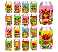 Whaline 12Pcs Summer Tiki Can Sleeves Cute Cartoon Can Coolers Sleeves 6 Designs Colorful Neoprene Can Insulated Covers for Beverages Bottle Drink Hawaiian Party Decor Supplies