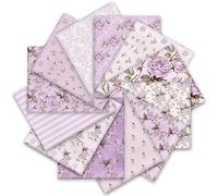 Whaline 12Pcs Vintage Floral Cotton Fabric Bundles 18 x 22 Inch Retro Floral Fat Quarters Purple Flower Quilting Patchwork Squares Sewing Fabrics for DIY Handmade Crafting Home Party Spring Decor