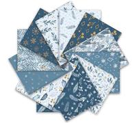 Whaline 12Pcs White Blue Cotton Fabric Bundles Watercolor Christmas Fat Quarters White Blue Snowflake Leaves Printed Sewing Fabrics for Winter DIY Handmade Crafting, 18 x 22 Inch