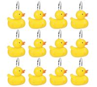 Whaline 12Pcs Yellow Duck Shower Curtain Hooks Home Decorative Duck Shower Curtain Rings Summer Cute Ducky Resin Curtain Hanger Hooks for Nursery Living Room Bedroom Bathroom Decor