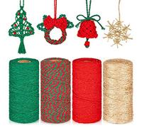 Whaline 1312 Feet Christmas Twine Red Green Cotton String with Jute Twine Christmas Wrapping Rope Cord for Xmas DIY Art Crafts Gifts Presents Baking, 4 Roll, 2mm
