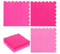 Whaline 150Pcs Hot Pink Scalloped Cocktail Napkins 3 Gradient Pink Colors Paper Napkins Disposable Dinner Beverage Napkins for Baby Shower Wedding Birthday Party Supplies Table Decor, 5 x 5 Inch