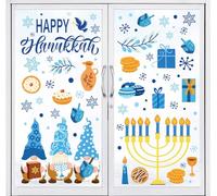 Whaline 151 Pcs Hanukkah Window Clings Blue-Gold Menorah Star Gnome Double-Sided Window Stickers Hexagram Passover Theme Window Decals for Home School Office Decor