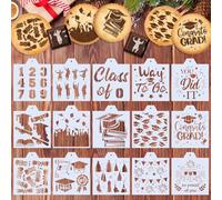 Whaline 15Pcs Graduation Large Cookie Stencils Grad Cap Diploma Assorted Airbrush Painting Stencils with Bead Chain Congrats Grad Biscuit Cake Baking Templates for DIY Craft Graduation Part
