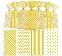Whaline 160Pcs Christmas Cellophane Treat Bags Gold Stripe Wave Dot Candy Cellophane Bag Plastic Goody Bag with Twist Ties for Xmas Birthday Party Favor Supplies Gift Cookie Snack Packing Decor