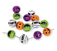 Whaline 160Pcs Halloween Wood Craft Beads with Hemp Rope Pumpkin Vampire Mummy Skeleton Wood Round Spacer Beads Cute Garland Hanging Ornaments for Garland Decoration Home Decor DIY Craft, 4 Designs