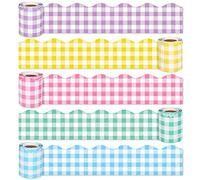 Whaline 164ft Buffalo Plaid Bulletin Board Borders 5 Rolls Spring Easter Die-Cut Bulletin Board Strips Plaid Rolled Bulletin Board Trim for School Classroom Office Chalkboard Decoration