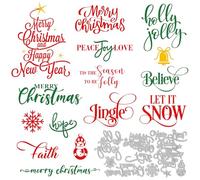 Whaline 16Pcs Christmas Metal Die Cuts Snowflake Snowman Tree Bell Steel Cutting Die Greeting Words Embossing Stencils Templates for DIY Crafts Card Making Scrapbook Photo Album Stamp Decor