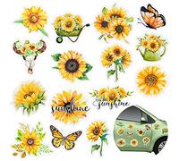 Whaline 17Pcs Sunflower Reflective Magnets Spring Flower Butterfly Magnetic Stickers Watercolor Removable Garage Magnet Decal for Spring Summer Car Fridge Mailbox Metal Door Kitchen Cabinets Decor