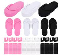 Whaline 180 Pairs Disposable Pedicure Slippers with Toe Separators 60 Pink White Black Foam Flip Flops 120 Toe Separators for Women Nail Spa Party Supplies