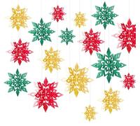 Whaline 18Pcs Christmas Hanging Decorations Red Green Gold 3D Snowflake Paper Ornaments with String Large Snowflake Pendant Garlands for Xmas Winter Wonderland Party Home Ceiling