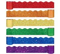Whaline 196.9ft Rainbow Bulletin Board Borders 6 Rolls Glitter Rainbow Color Bulletin Board Stripes Colorful Rolled Bulletin Board Trim for Gay Pride Day School Classroom Office Chalkboard Decor