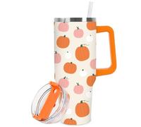 Whaline 1Pc Fall Tumbler with Handle Lid Straw 40oz Autumn Orange Pink Pumpkin Stainless Steel Travel Tumbler Cup for Thanksgiving Iced Coffee Party Favor