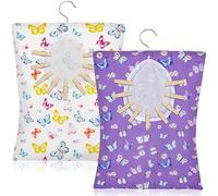 Whaline 2 Pcs Clothespin Bag with Hanging Hook Watercolor Butterfly Laundry Clothes Pin Holder Waterproof Clothespin Storage Organizer with Large Opening for Outdoor Wardrobe Laundry Room, 15 x 11Inch
