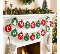Whaline 2 Pcs Merry Christmas Felt Banner, Christmas Ball, Pre-Assembled | Red Green Light Bulbs, Round Bauble Hanging Garland, 8.2 Ft, for Xmas Winter Holiday Party Home Wall Fireplace Mantel Decor