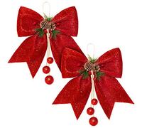 Whaline 2 x Christmas Tree Decoration Glitter Bow 25 x 30 cm