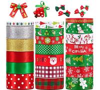 Whaline 20 Assorted Christmas Ribbons, Grosgrain Satin Fabric Ribbon for DIY Crafts, Wrapping, Christmas Party Decoration, 5 Different Widths 40 Yards (20 x 2 Yards)