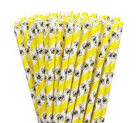 Whaline 200Pcs Bumble Bee Paper Straws - Summer Honey Bee Yellow White Disposable Drinking Straws for Juices, Shakes, Cocktails - Baby Shower, Wedding Decor, Event Supplies