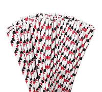 Whaline 200Pcs Casino Card Night Theme Paper Straws 7.7 Inch Red Black Poker Disposable Straws Diamond Spade Heart Club Drinking Well Crafted Straws for Casino Party Event Las Vegas Game Supplies
