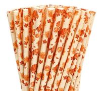 Whaline 200Pcs Fall Paper Straws Watercolor Pumpkin Maple Leaf Disposable Straws Orange Yellow Decorative Drinking Straws for Autumn Harvest Thanksgiving Party Decorations