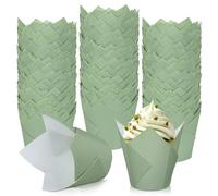 Whaline 200Pcs Sage Green Tulip Cupcake Liners Green Muffin Baking Liners Tulip Cupcake Wrappers Baking Cup for Bridal Baby Shower Wedding Birthday Party Decor