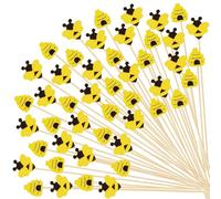 Whaline 200Pcs Summer Bee Cocktail Picks Honeycomb Bee Bamboo Toothpicks Bee Day Long Cocktail Appetizer Skewers for Fruit Drink Dessert Party Supplies, 5.1 Inch