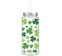 Whaline 20Pcs St. Patrick's Day Plastic Cups with Lids and Straws Clear Party Drinking Cups Green Shamrock Clover Reusable Tumblers for Irish Holiday Party Supplies
