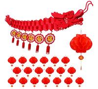 Whaline 21Pcs Chinese New Year Dragon and Chinese Red 3D Paper Lanterns Ceiling Decorations 2023 Chinese New Year Decor Party Favors Lunar New Year Decorations for Shop, Restaurant, Home, Chinatown