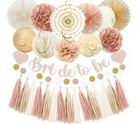 Whaline 22Pcs Boho Champagne Gold Pink Bachelorette Party Decoration Bride to Be Banner Hanging Lanterns Paper Fans Pom Poms Tassel Garlands for Wedding Bridal Shower Backdrop