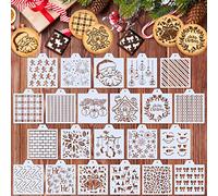 Whaline 22pcs Christmas Stencils Snowflake Santa Candy Canes Flowers Gingerbread Pattern Airbrush Painting Stencils Christmas Biscuit Cake Baking Templates for Xmas Party DIY Craft, 6.7 x 5.9