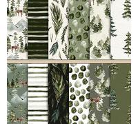 Whaline 24 Pack Christmas Pattern Paper, 12 Designs, 30x30cm, Double-Sided, Watercolor Forest, Green & White, 11.8 x 11.8 inch, Craft Paper for DIY Card Making, Scrapbook, Decor