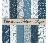 Whaline 24 Pack Christmas Pattern Paper, 12 Designs, Double-Sided, Watercolor, Blue & White, 30x30cm Square Sheets for DIY Crafts, Scrapbook, Decor