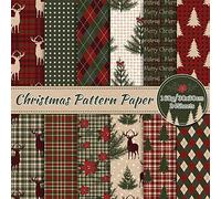 Whaline 24 Pack Multi-Colored Christmas Pattern Paper, 12 Designs, Double-Sided, Square, 30x30cm, Perfect for Crafts & Scrapbook