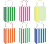Whaline 24 Pcs Colorful Paper Gift Bag Treat Bags with Handles Stripe Scalloped Candy Goodie Bags for Party Favors Supplies