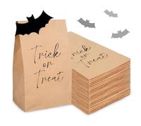 Whaline 24 Pcs Halloween Candy Bags with Bat Paper Cutout Trick or Treat Kraft Goodie Bags for Food Snack DIY Craft Party Supplies