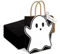 Whaline 24 Pcs Halloween Paper Gift Bag Ghost Shape Treat Bags with Handles Tags Candy Goodie Bags for Trick or Treat Party Favors Supplies