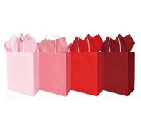 Whaline 24 Pcs Valentine's Day Colored Paper Gift Bags Gradient Red Pink Party Favor Bags with Handles and Tissue Paper for Wedding Anniversary Goodie Candy Wrapping