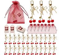 Whaline 24 Sets Cheery Keychain Party Favor Kits Red Cherry Key Ring with Organza Bags Gift Tags for Baby Shower Wedding Bridal Shower Gender Reveal Gift Supplies