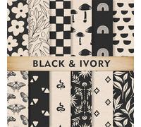 Whaline 24 Sheets Boho Ivory Pattern Paper Black Beige Scrapbook Specialty Paper Vintage Double Sided Craft Paper For DIY Card Making Photo Album Journal Decor, 6 x 6 Inch