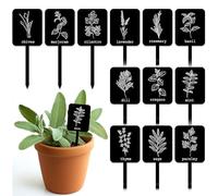 Whaline 24Pcs Acrylic Plant Label Signs 12 Styles Garden Herb Markers Plant Stake Tags Black Waterproof Tags with Herb Names for Nursery Indoor Outdoor Garden Decoration