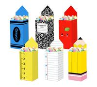 Whaline 24Pcs Back to School Gift Box Candy Popcorn Holder Composition Notebook Crayon Apples Pencil Shaped Goodie Bags for Classroom Decor Teacher Appreciation Student Favors