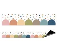 Whaline 24Pcs Boho Magnetic Bulletin Board Border Magnetic Strips Colorful Dots Scalloped Pattern Border Trim for Back to School Home Office Classroom Decor