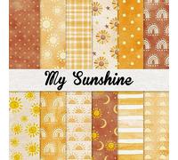 Whaline 24Pcs Boho Sunshine Pattern Paper Yellow Sun Dot Scrapbook Specialty Paper Vintage Double Sided Decorative Craft Paper for DIY Art Card Making Photo Album Junk Journal Decor, 11.8 x 11.8 Inch